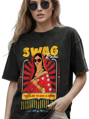 bewakoof women's graphic printed oversized fit half sleeve round neck cotton t shirt