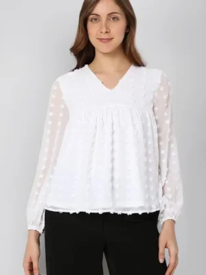 vero moda textured polyester v neck women's top