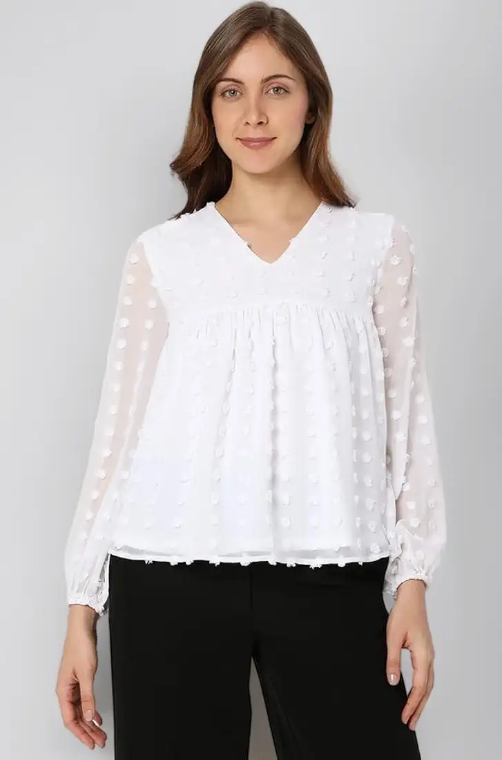 vero moda textured polyester v neck women's top