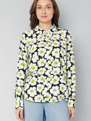 vero moda printed viscose blend round neck women's casual shirt