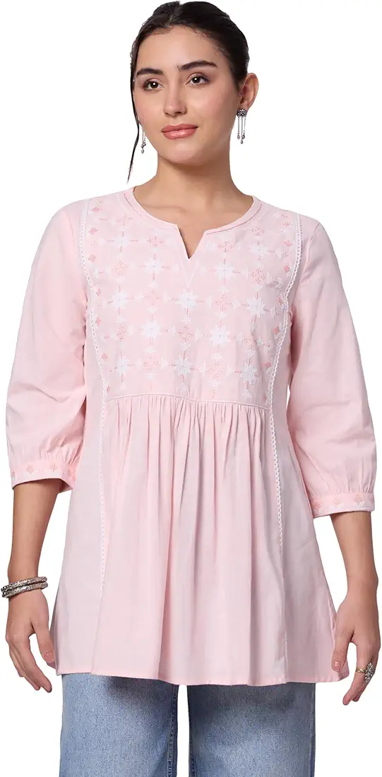 amazon brand myx women's cotton embroidered kurti