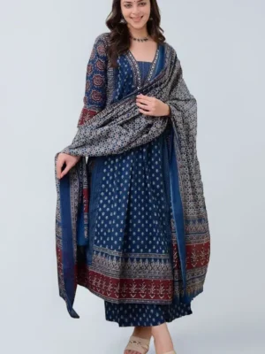 klosia women's rayon printed anarkali kurta set