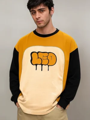 LEOTUDE Oversized Graphic Printed Drop Shoulder T-Shirt for Men (Mustard)