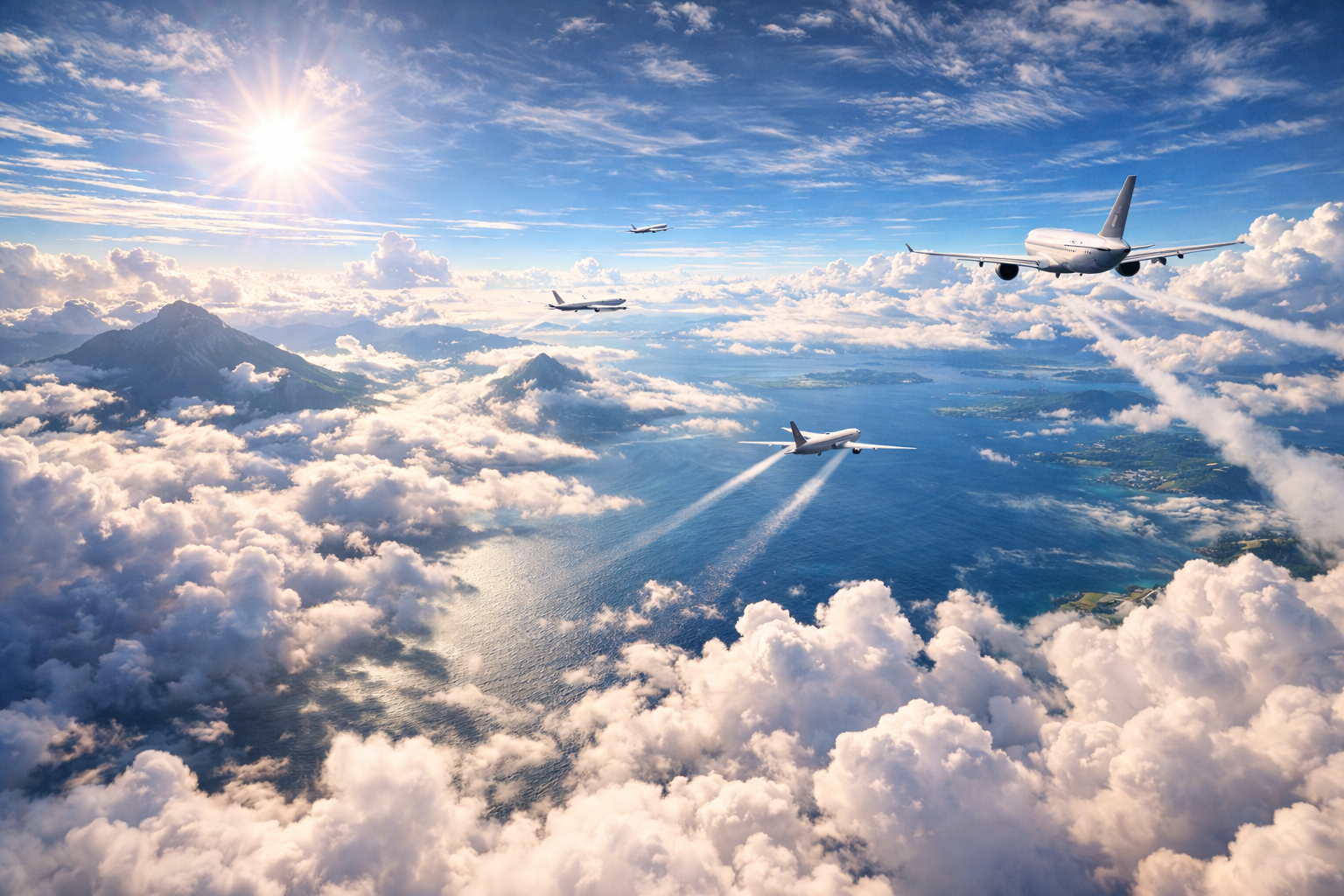 airplanes flying above clouds scenic view