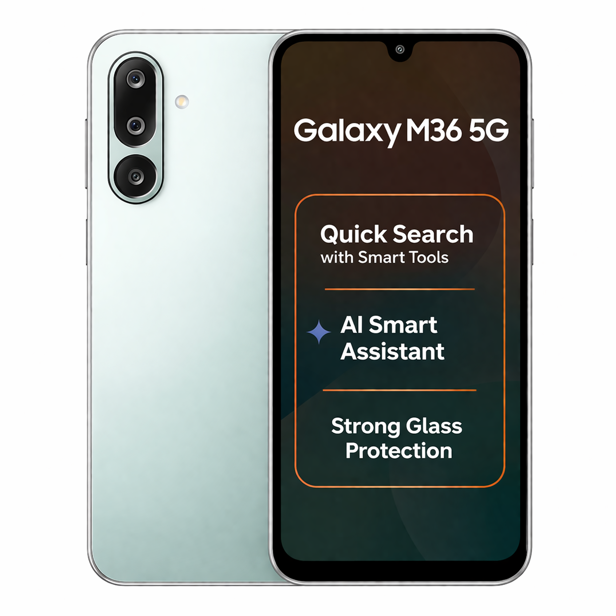 Samsung Galaxy M36 5G Mobile (Serene Green, 8GB RAM, 256GB Storage),Google Gemini Support,Gorilla Glass Victus+ Protection ,7.7mm Slim Design, AI-powered 50MP OIS Triple Camera,Night Mode Photography ,Smooth & Lag-free Gaming, Charger Not Included